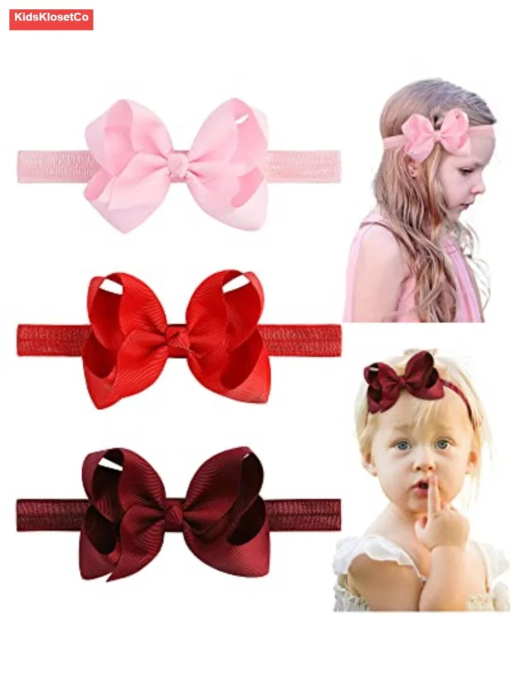 3 Pack 4in Grosgrain Ribbon Hair Bows Baby Girls Headbands